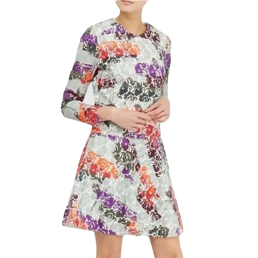 Raoul "Avalon" Sebasta Long-Sleeve Dropped-Waist Mini Bonded Lace Dress Size 8